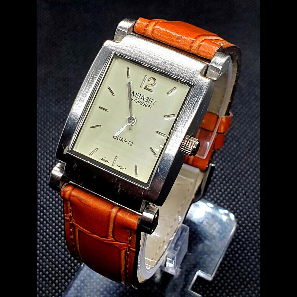 Rare Hinged Lug Embassy Gruen Vintage Men's Tank Dress Watch‎